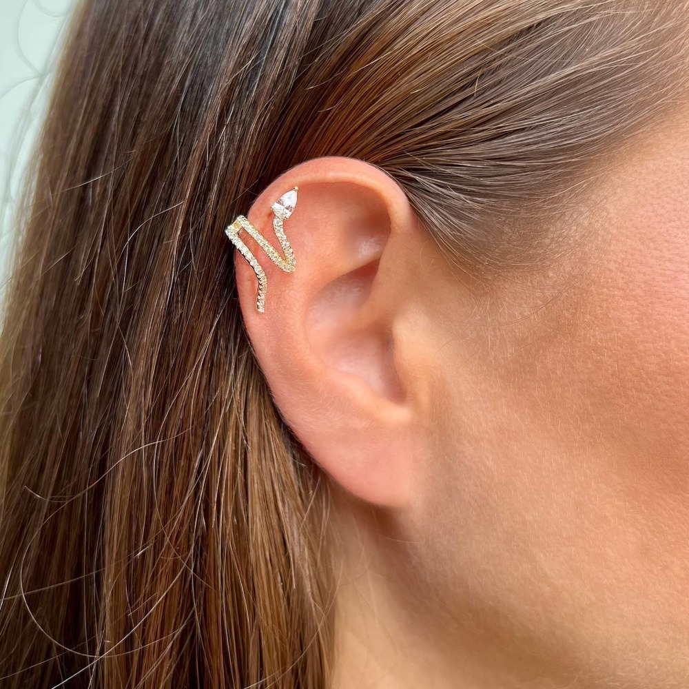 Elegant Non-Pierced Ear Cuff With Cz Diamonds - Sterling Silver 925